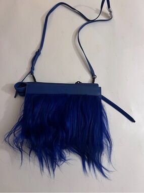 PHILIP LIM ELECTRIC BLUE FUR LEATHER CLUTCH